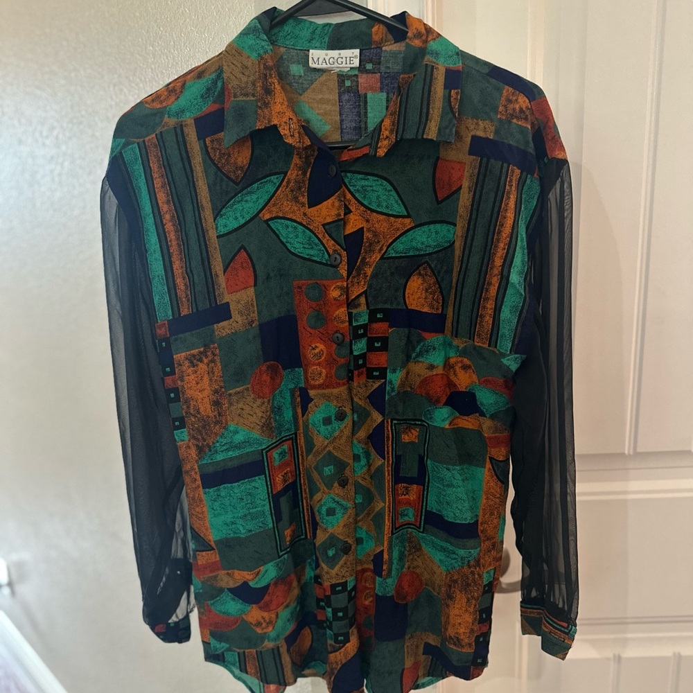 Vintage Abstract Button-Down Top